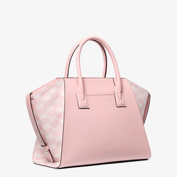 MICHAEL KORS Avril Large Leather Top-Zip Satchel suede multi color new with tag - Picture 7 of 15